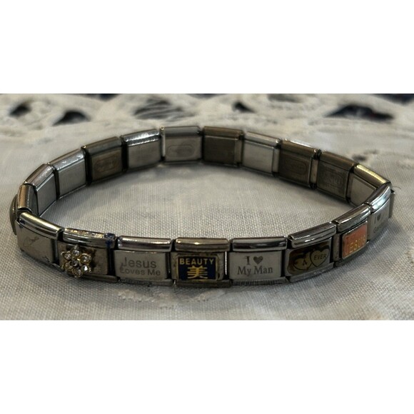 Vintage Pugster Stainless Steel Italian Multi-Charm Link Bracelet - Picture 2 of 10